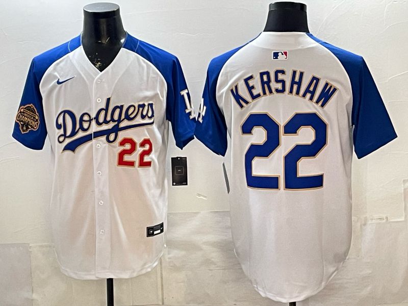 Men Los Angeles Dodgers #22 Kershaw White blue Game 2026 Nike MLB Jersey style 0062->los angeles dodgers->MLB Jersey